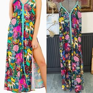 America & Beyond Majestic Nights Vibrant Multicolor Maxi Dress ~ Size Large 💛🍄